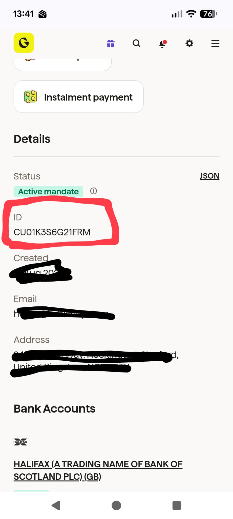 GoCardless customer ID