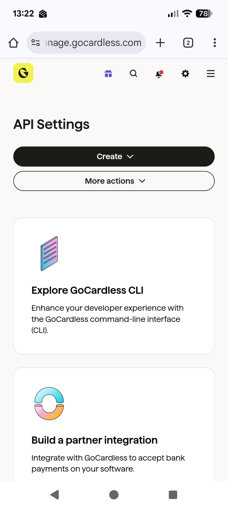 GoCardless Developers / API settings