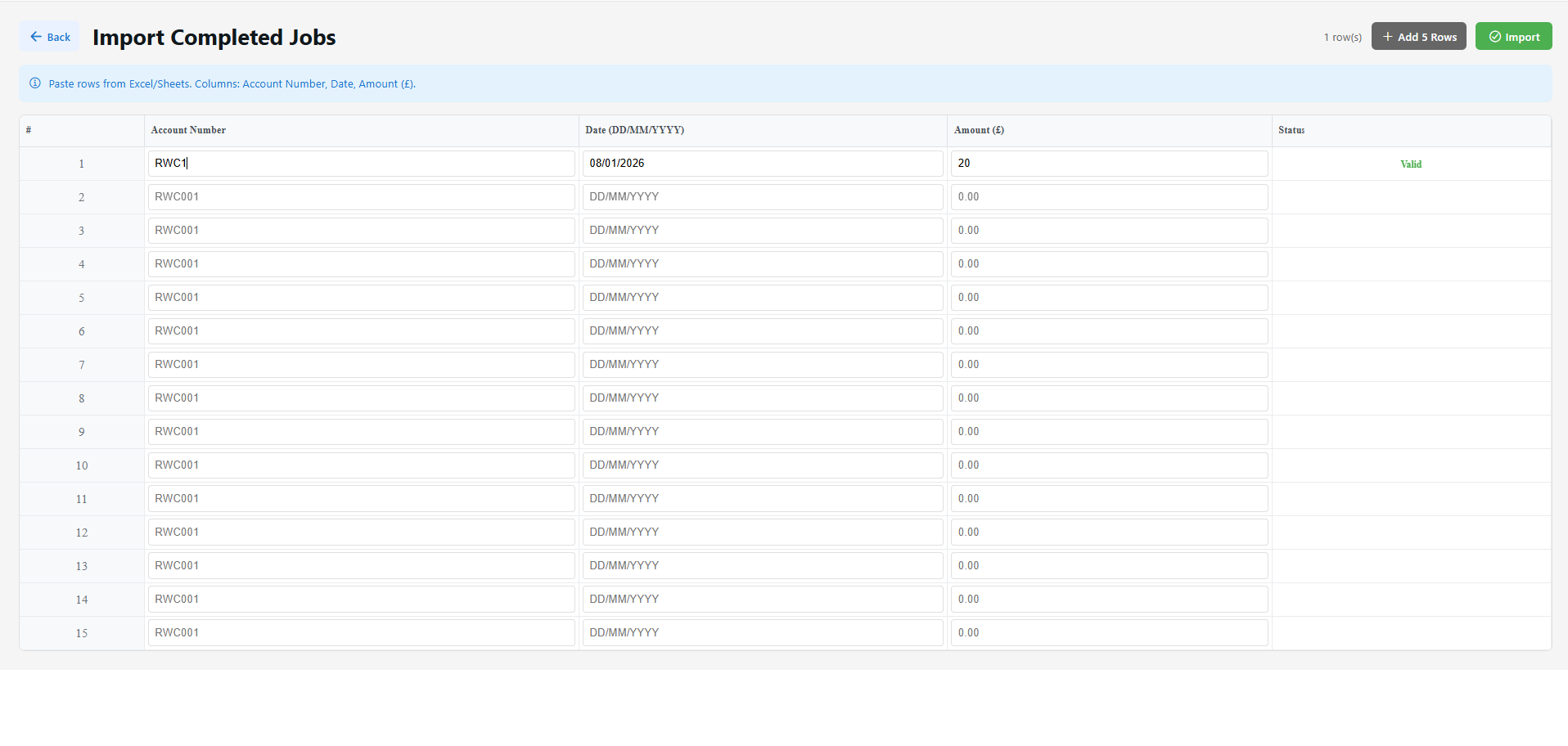 Importing past completed jobs