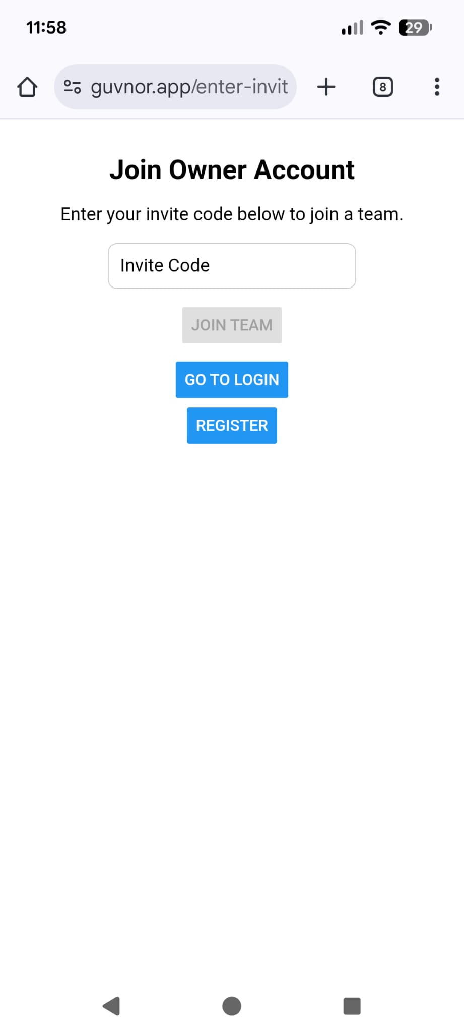 Join owner account screen