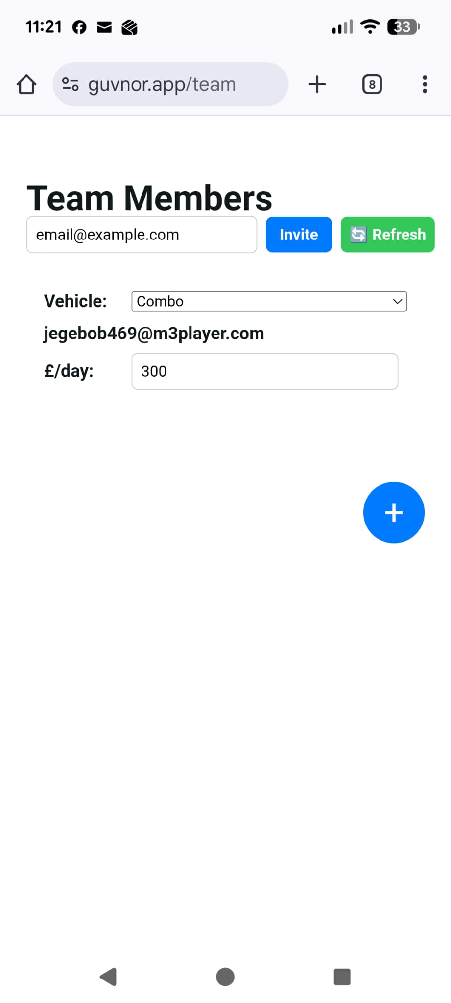 Team Members screen in Settings