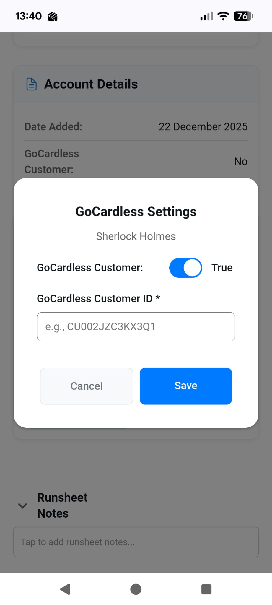 Copy GoCardless customer ID into Guvnor